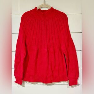 Vintage Rey Wear 100% Cotton Hand Knitted Red Mock Neck Sweater Size M
